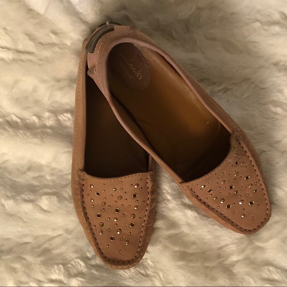 Clarks Suede Leather Loafers with Gold Accents 10M